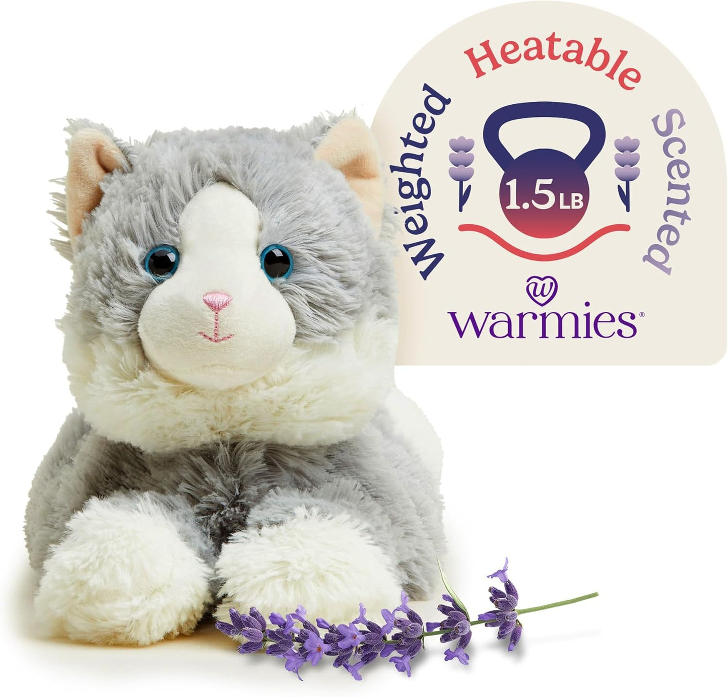 Microwavable & Weighted Stuffed Animals, Laying down Gray Cat - Heated Stuffed Animal Plushie for Warmth & Comfort - Cute Soft Plush Toys for Boys, Girls, Babies & Toddlers