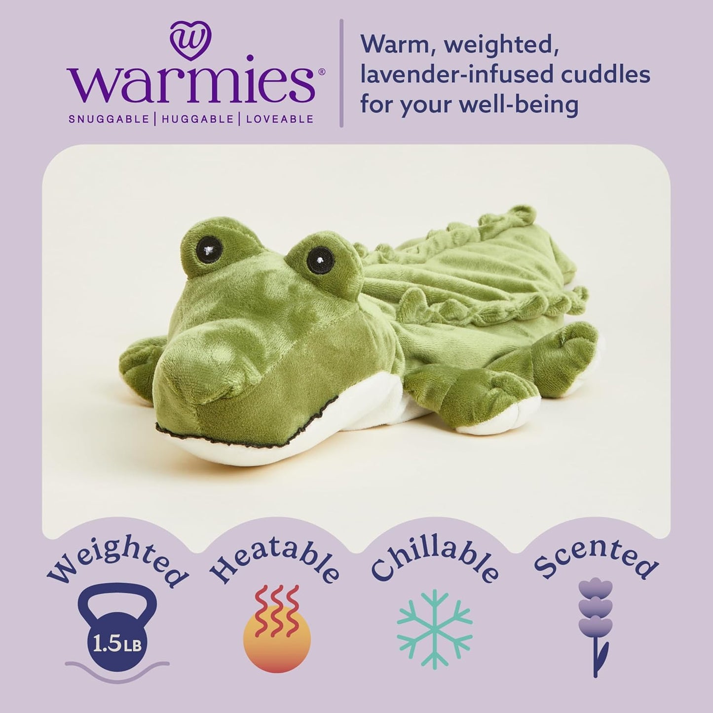 Microwavable & Weighted Stuffed Animals, Alligator - Heated Stuffed Animal Plushie for Warmth & Comfort - Cute Soft Plush Toys for Boys, Girls, Babies & Toddlers