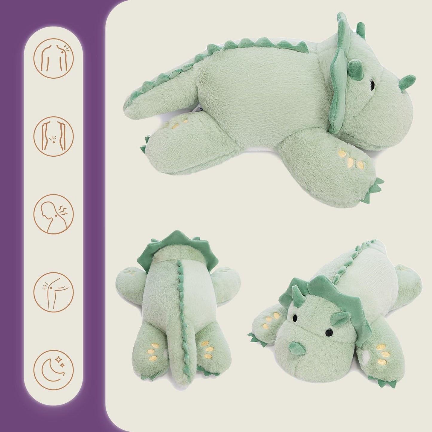 ® Microwavable & 2 LB Weighted Stuffed Triceratops Animals Plush - 16 Inch Heated Dinosaur Plushie for Warmth & Comfort - Light Green Dino Squished Pillow - Cute Soft Toy for Adults & Children