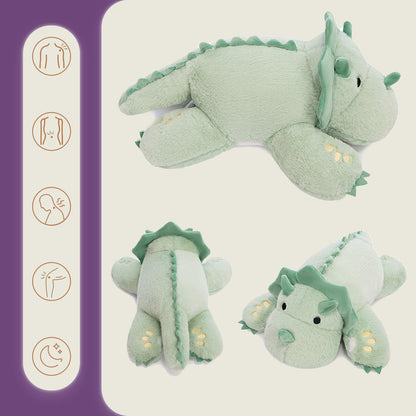 ® Microwavable & 2 LB Weighted Stuffed Triceratops Animals Plush - 16 Inch Heated Dinosaur Plushie for Warmth & Comfort - Light Green Dino Squished Pillow - Cute Soft Toy for Adults & Children