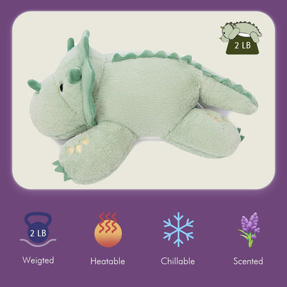 ® Microwavable & 2 LB Weighted Stuffed Triceratops Animals Plush - 16 Inch Heated Dinosaur Plushie for Warmth & Comfort - Light Green Dino Squished Pillow - Cute Soft Toy for Adults & Children