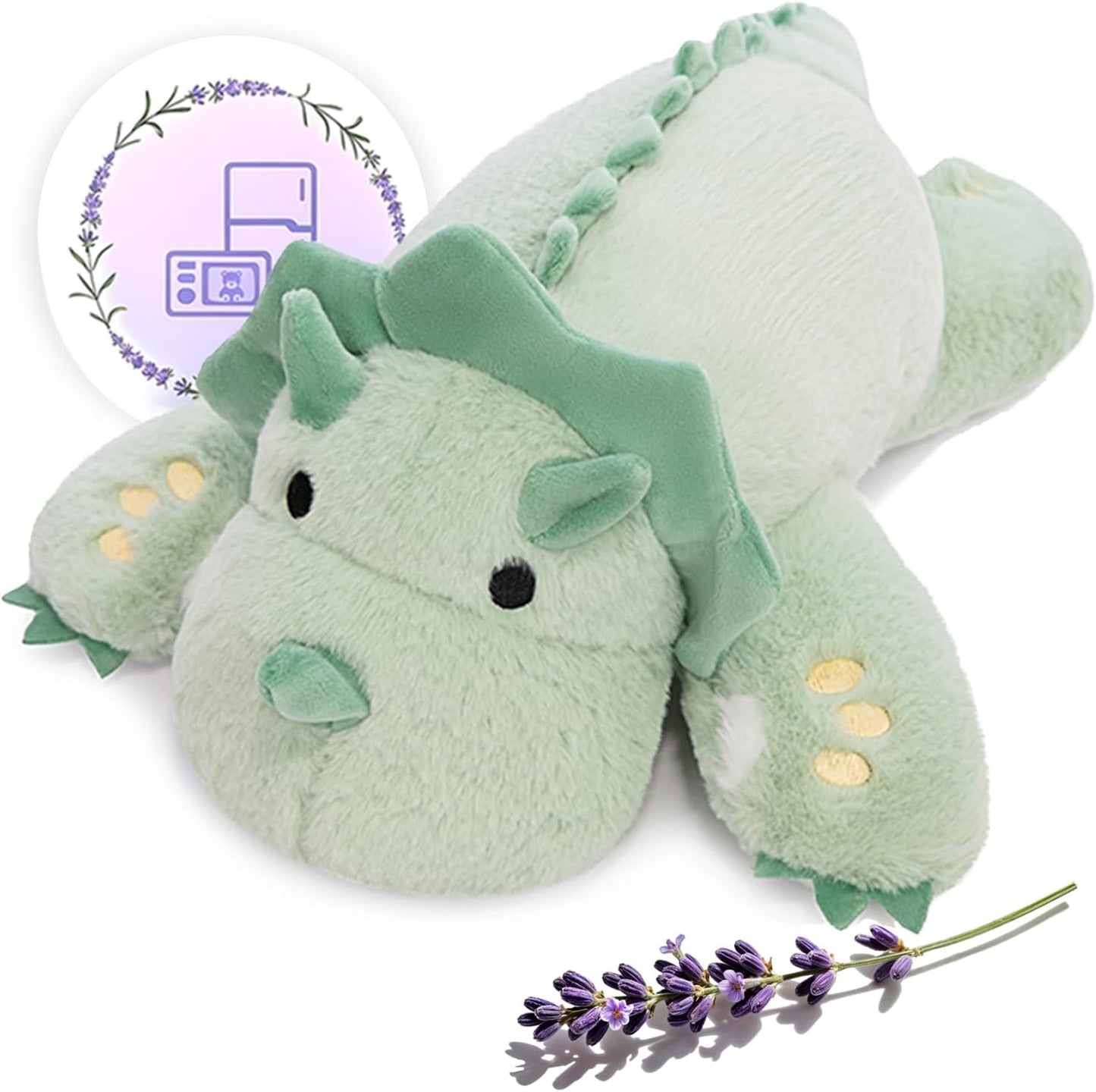 ® Microwavable & 2 LB Weighted Stuffed Triceratops Animals Plush - 16 Inch Heated Dinosaur Plushie for Warmth & Comfort - Light Green Dino Squished Pillow - Cute Soft Toy for Adults & Children