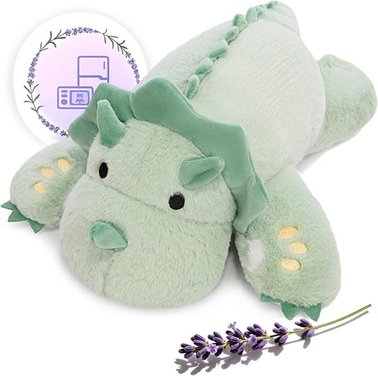 ® Microwavable & 2 LB Weighted Stuffed Triceratops Animals Plush - 16 Inch Heated Dinosaur Plushie for Warmth & Comfort - Light Green Dino Squished Pillow - Cute Soft Toy for Adults & Children