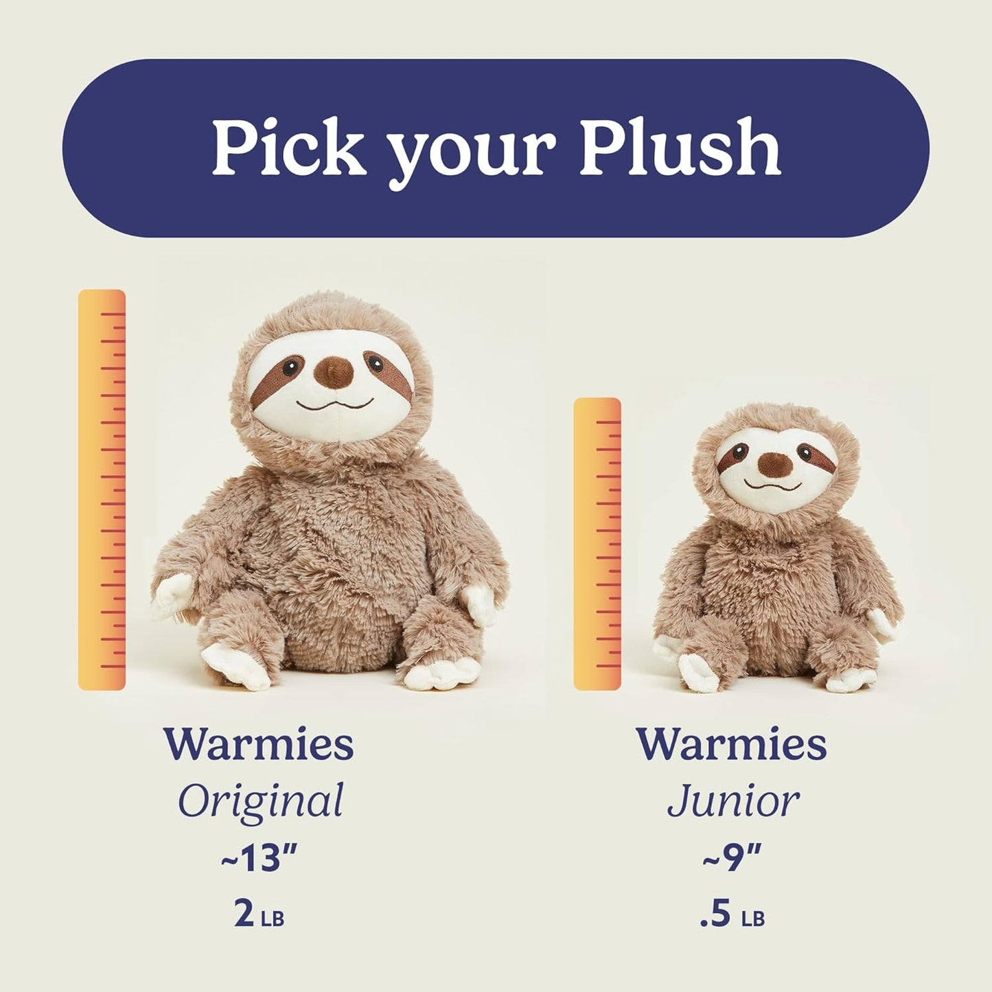 Junior Microwavable & Weighted Stuffed Animals, Sloth - Heated Stuffed Animal Plushie for Warmth & Comfort - Cute Soft Plush Toys for Adults & Children (Boys, Girls, Babies & Toddlers)