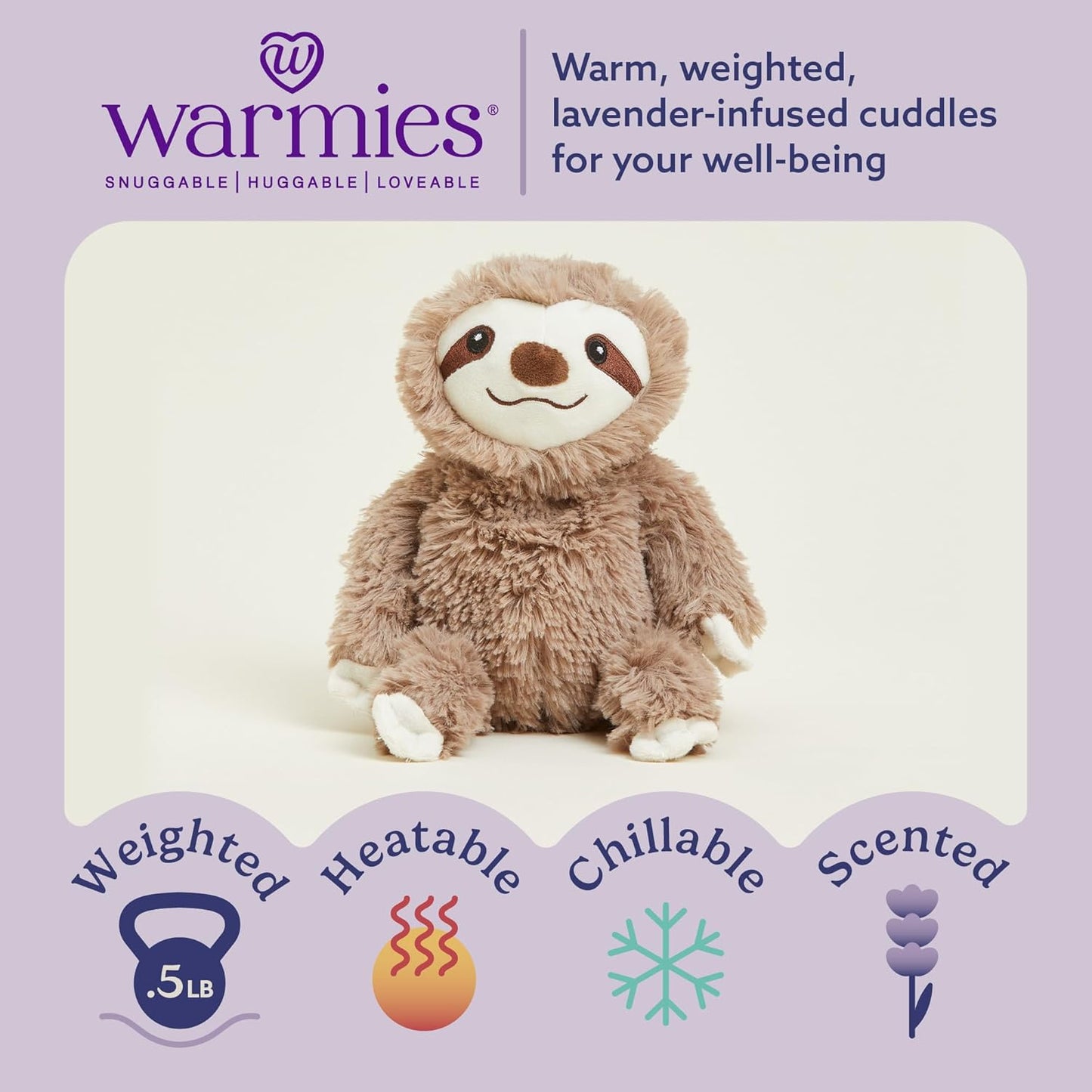 Junior Microwavable & Weighted Stuffed Animals, Sloth - Heated Stuffed Animal Plushie for Warmth & Comfort - Cute Soft Plush Toys for Adults & Children (Boys, Girls, Babies & Toddlers)