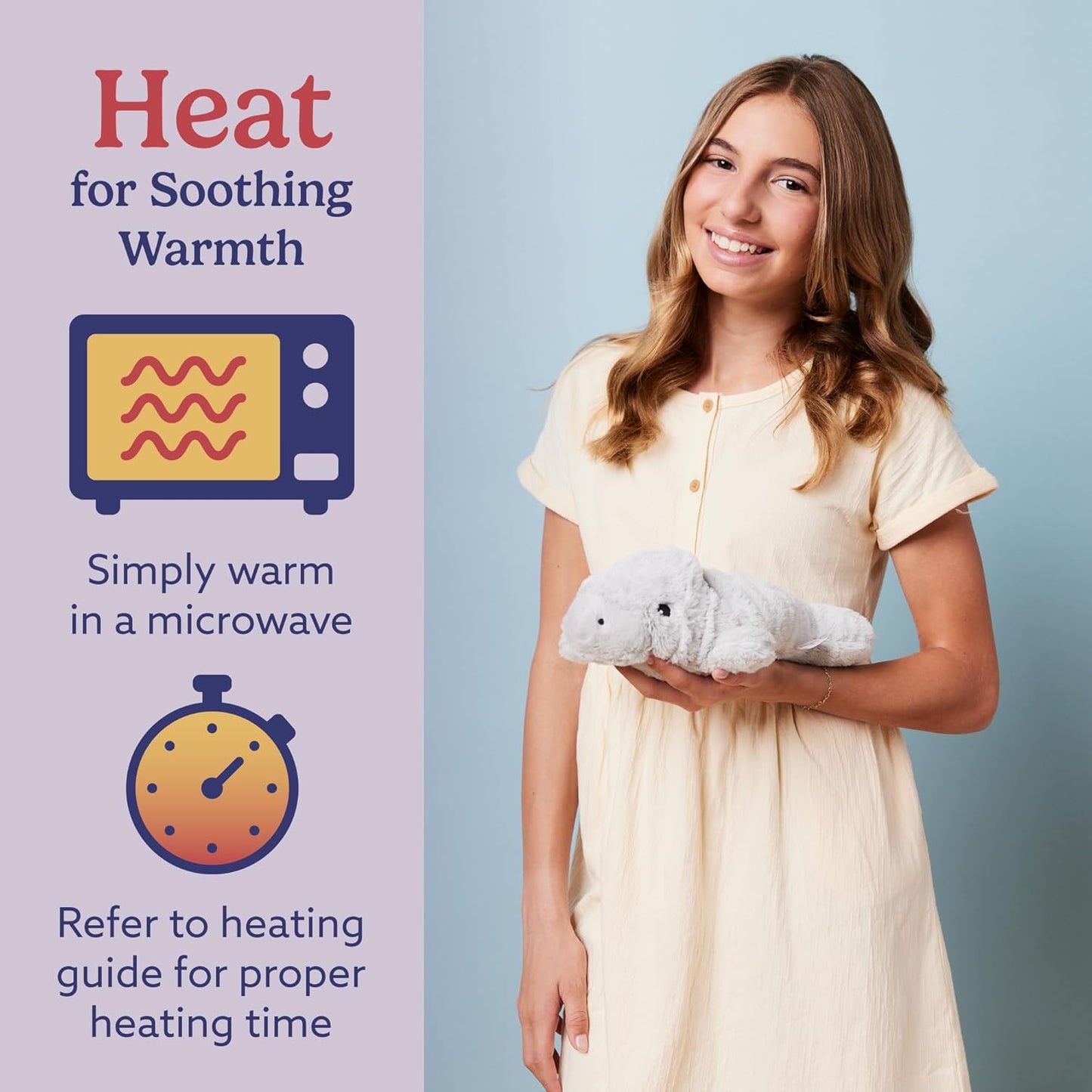 Microwavable & Weighted Stuffed Animals, Manatee - Heated Stuffed Animal Plushie for Warmth & Comfort - Cute Soft Plush Toys for Adults & Children (Boys, Girls, Babies & Toddlers)