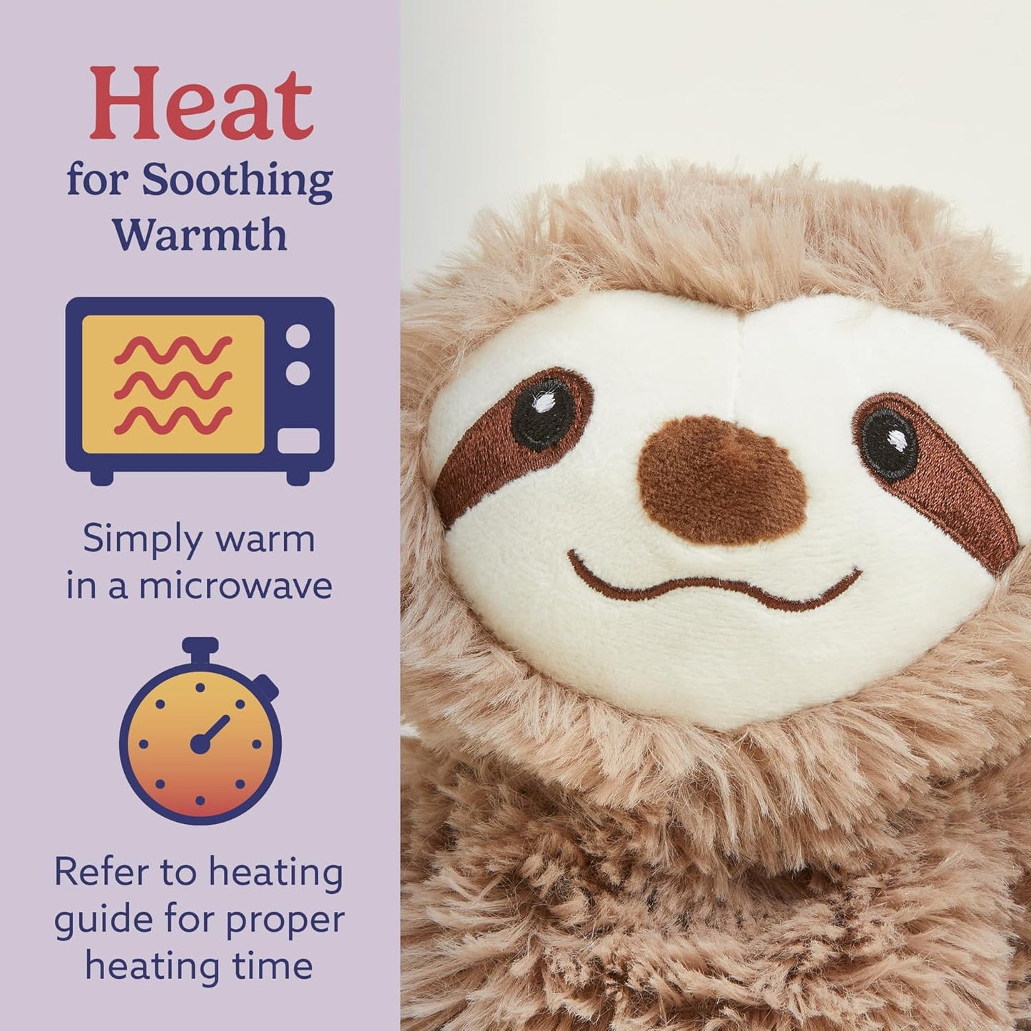 Junior Microwavable & Weighted Stuffed Animals, Sloth - Heated Stuffed Animal Plushie for Warmth & Comfort - Cute Soft Plush Toys for Adults & Children (Boys, Girls, Babies & Toddlers)