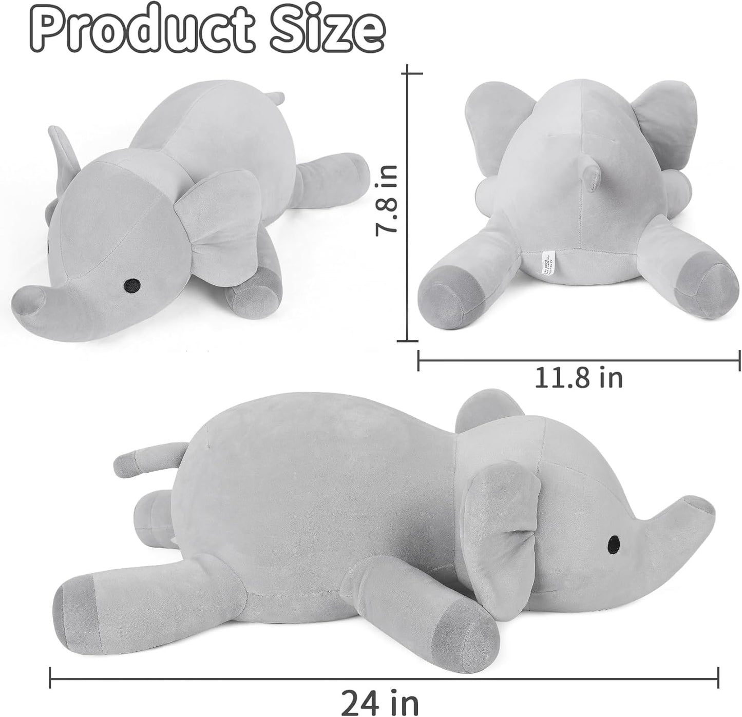 Elephant Weighted Stuffed Animals 24In 4.2Lbs, Big Weighted Stuffed Animal Elephant Plush Toys Plushies Pillows Gifts for Kids, Adutls, Boys and Girls