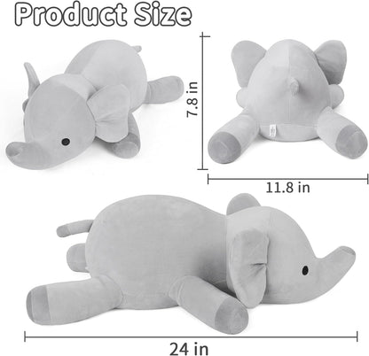 Elephant Weighted Stuffed Animals 24In 4.2Lbs, Big Weighted Stuffed Animal Elephant Plush Toys Plushies Pillows Gifts for Kids, Adutls, Boys and Girls