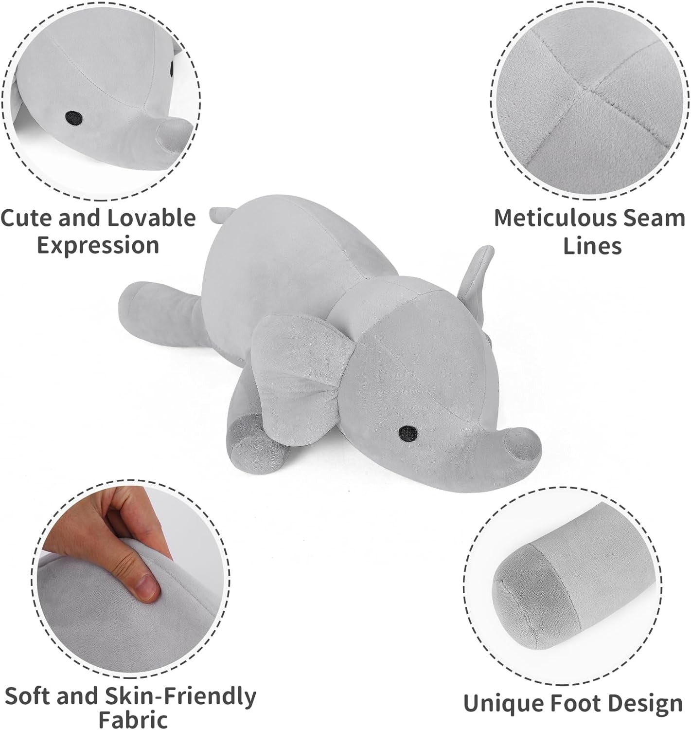 Elephant Weighted Stuffed Animals 24In 4.2Lbs, Big Weighted Stuffed Animal Elephant Plush Toys Plushies Pillows Gifts for Kids, Adutls, Boys and Girls