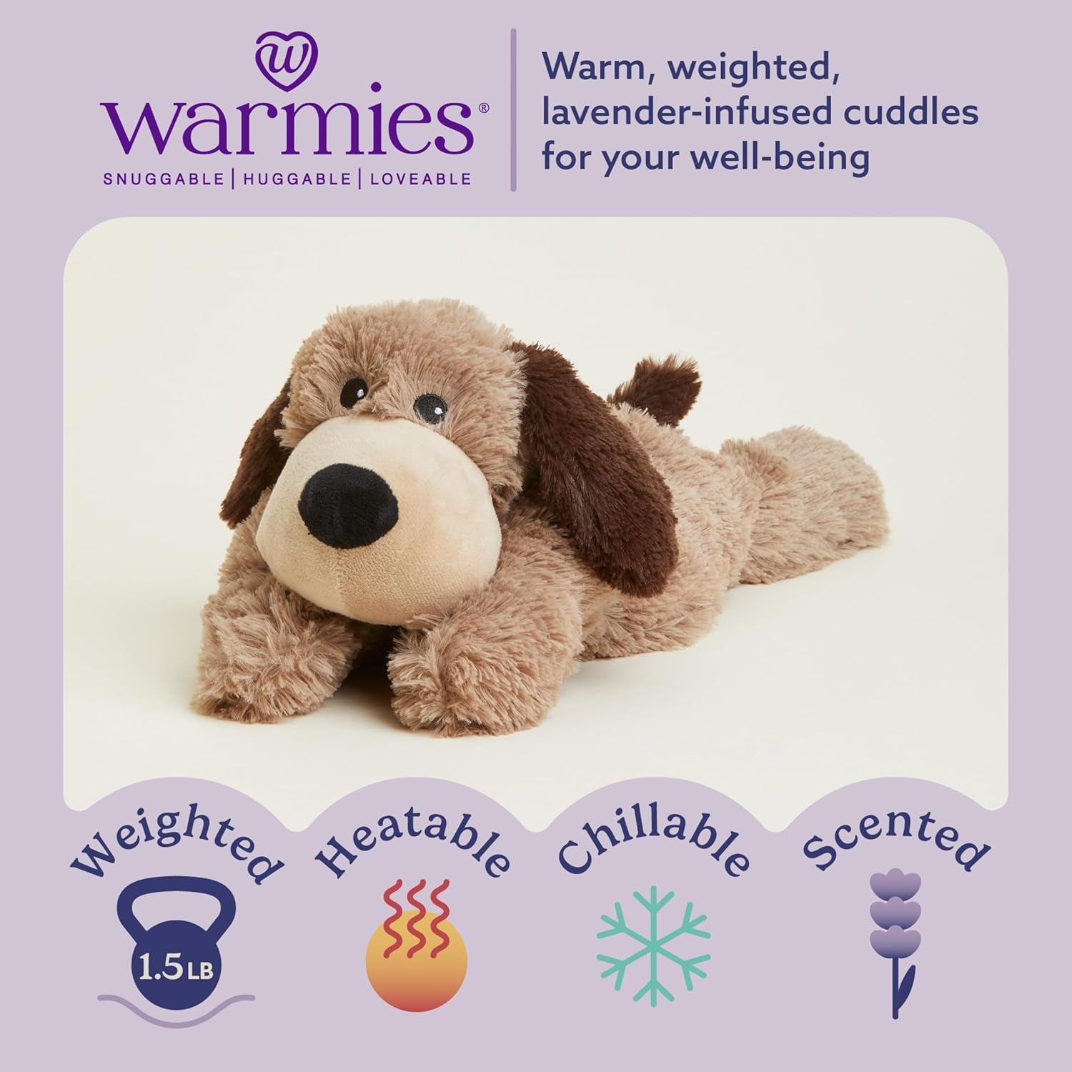 Microwavable & Weighted Stuffed Animals, Brown Dog - Heated Stuffed Animal Plushie for Warmth & Comfort - Cute Soft Plush Toys for Adults & Children (Boys, Girls, Babies & Toddlers)