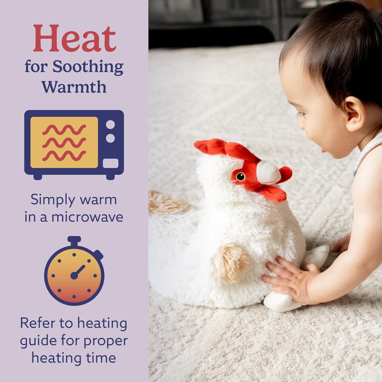 Microwavable & Weighted Stuffed Animals, Chicken - Heated Stuffed Animal Plushie for Warmth & Comfort - Cute Soft Plush Toys for Adults & Children (Boys, Girls, Babies & Toddlers)