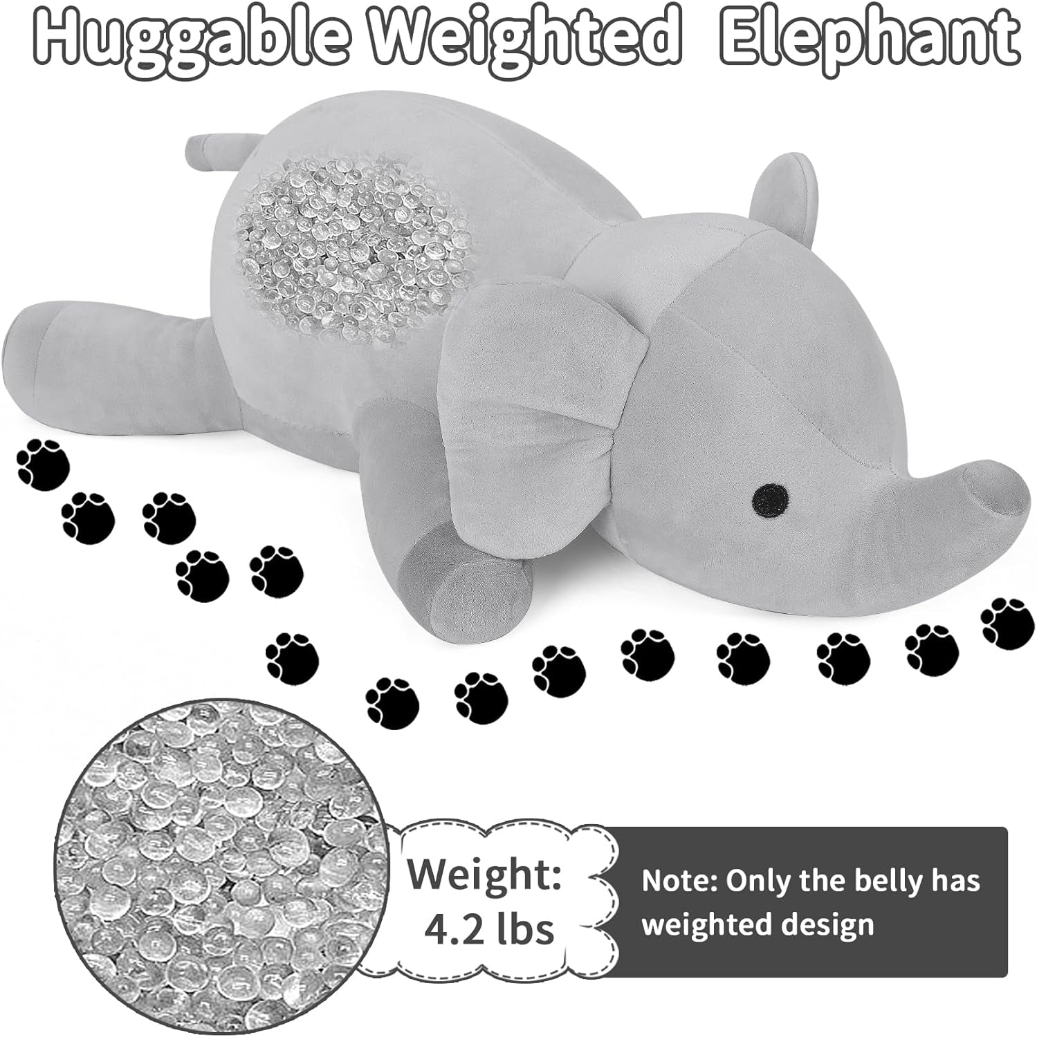 Elephant Weighted Stuffed Animals 24In 4.2Lbs, Big Weighted Stuffed Animal Elephant Plush Toys Plushies Pillows Gifts for Kids, Adutls, Boys and Girls